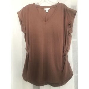 Athleta Brown V Neck Ruched Side Cap Sleeve Tunic Top XL TG